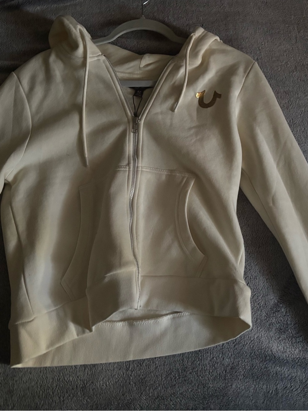 True Religion Cream Zip-Up Hoodie